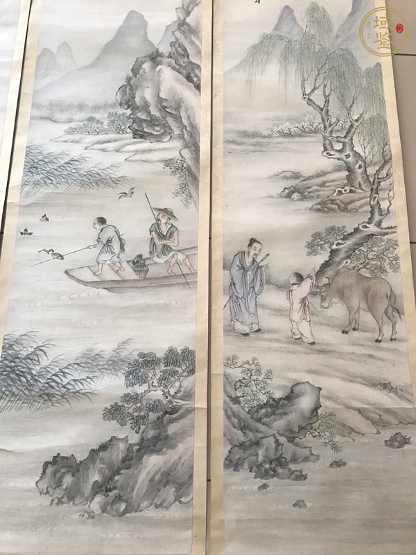 古玩字畫山水四屏真品鑒賞圖