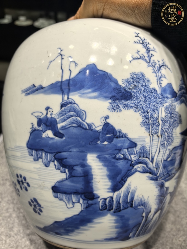 古玩陶瓷山水人物紋青花罐真品鑒賞圖