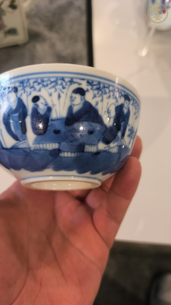 古玩陶瓷青花竹林七賢圖茶碗真品鑒賞圖