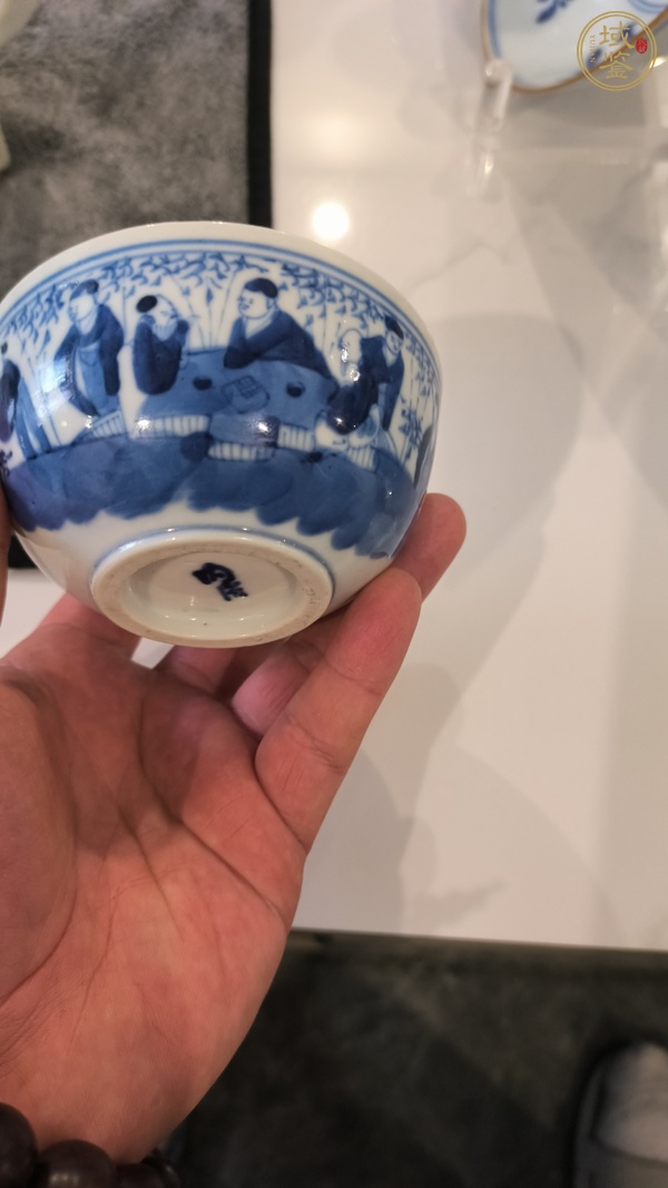 古玩陶瓷青花竹林七賢圖茶碗真品鑒賞圖