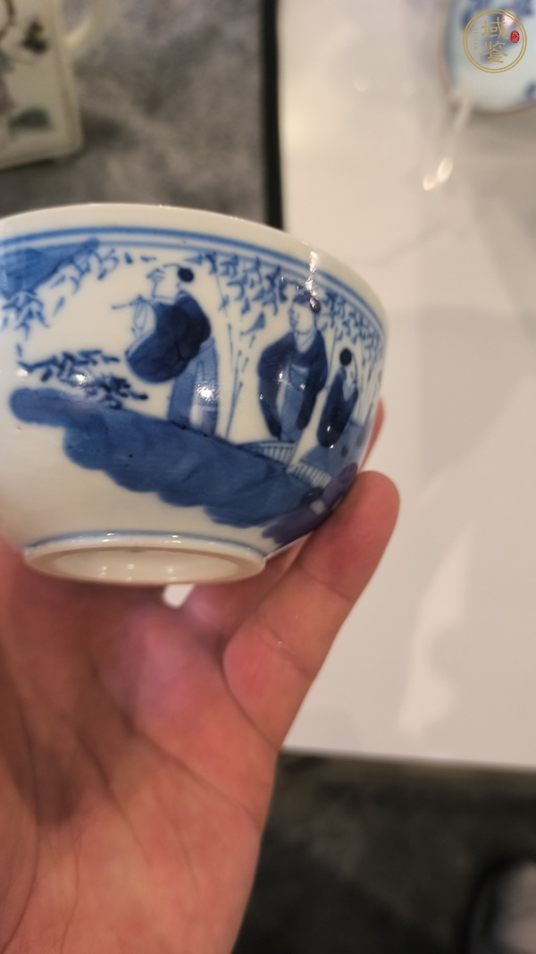 古玩陶瓷青花竹林七賢圖茶碗真品鑒賞圖