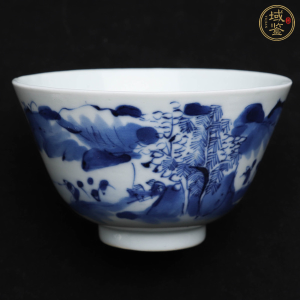 古玩陶瓷青花漁樵耕讀紋茶碗真品鑒賞圖