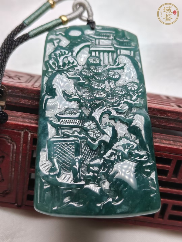 古玩玉器天然翡翠雕刻山水紋飾牌真品鑒賞圖