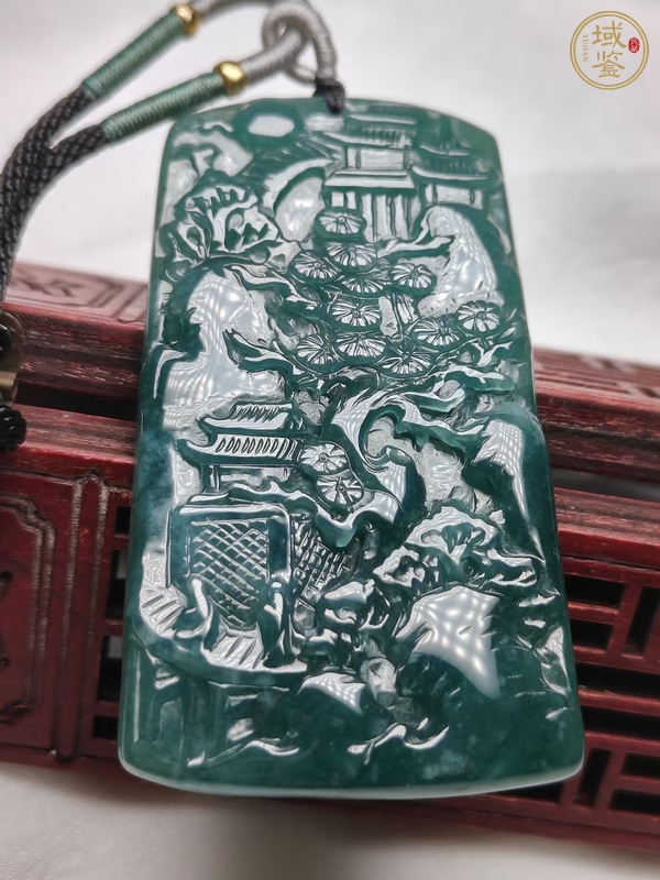 古玩玉器天然翡翠雕刻山水紋飾牌真品鑒賞圖