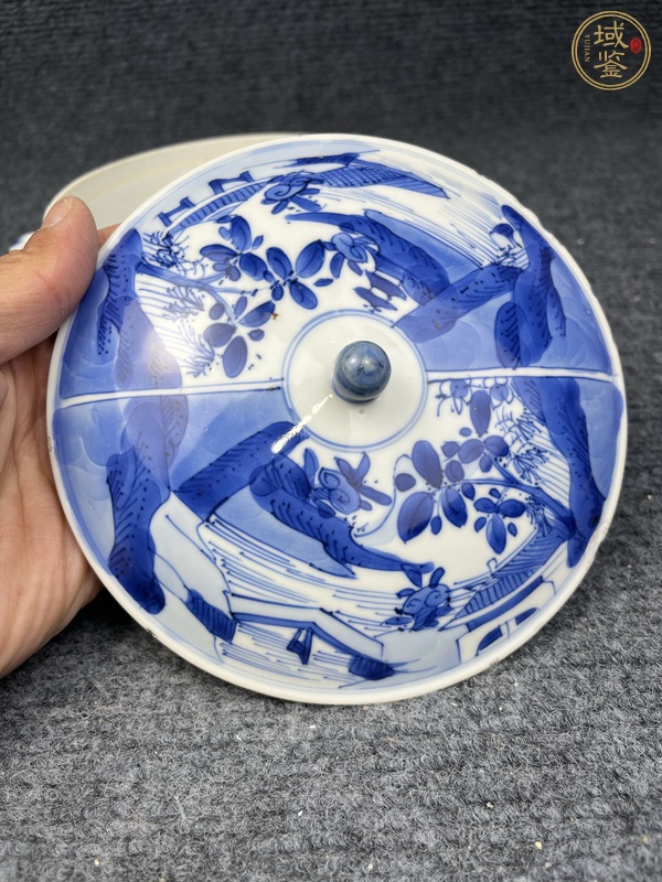 古玩陶瓷青花山水紋蓋鍋真品鑒賞圖