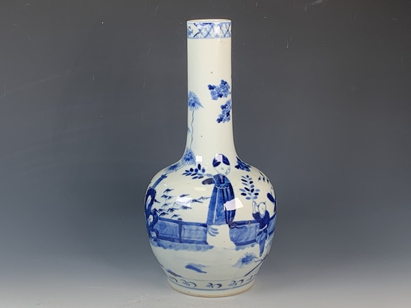 古玩陶瓷清晚期·青花三娘教子人物紋天球瓶拍賣,當前價格568元