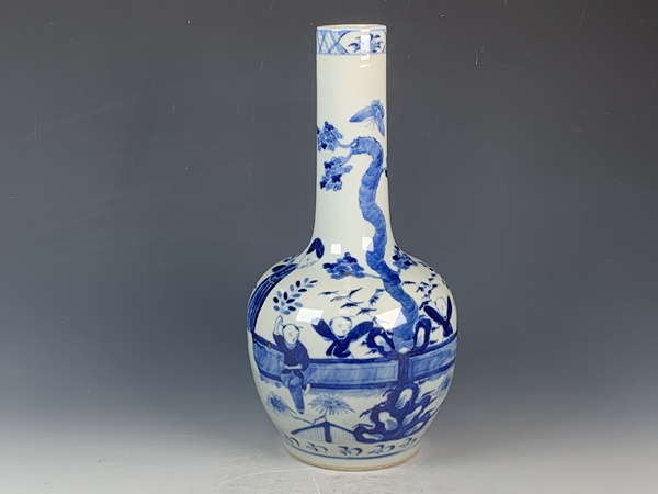 古玩陶瓷清晚期·青花三娘教子人物紋天球瓶拍賣,當前價格568元