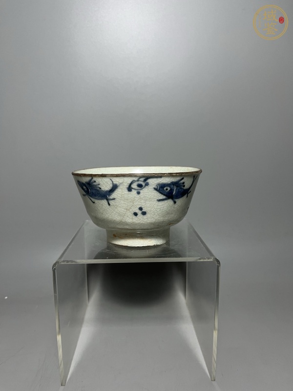 古玩陶瓷青花魚藻紋茶碗真品鑒賞圖