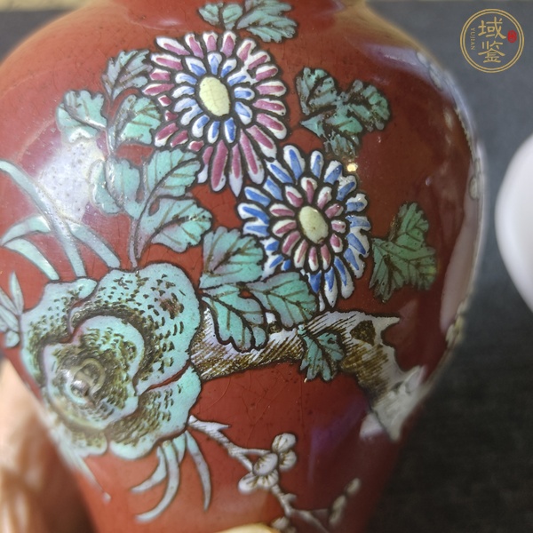 古玩陶瓷窯變紅釉粉彩花卉紋觀音瓶真品鑒賞圖