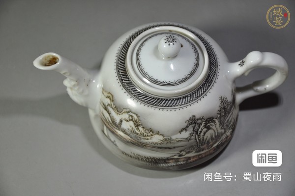 古玩陶瓷粉彩雪景圖茶壺真品鑒賞圖