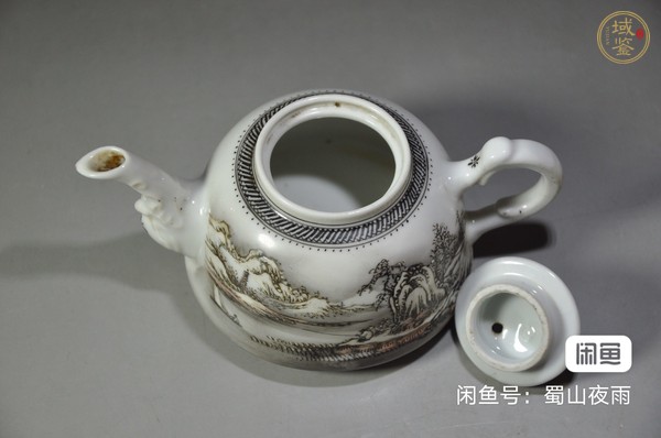 古玩陶瓷粉彩雪景圖茶壺真品鑒賞圖