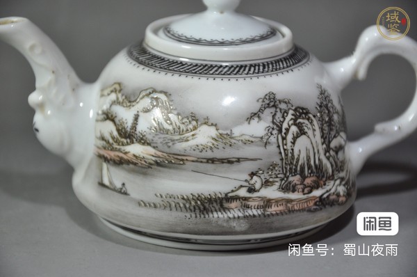 古玩陶瓷粉彩雪景圖茶壺真品鑒賞圖