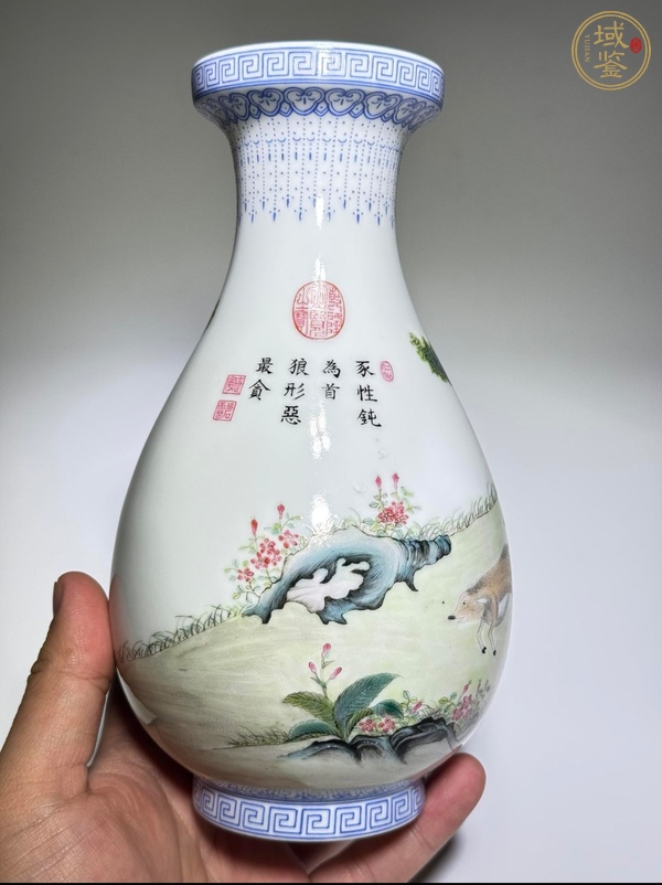 古玩陶瓷民國 琺瑯彩狩獵圖瓶真品鑒賞圖