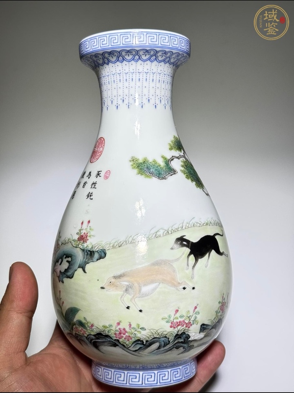 古玩陶瓷民國 琺瑯彩狩獵圖瓶真品鑒賞圖