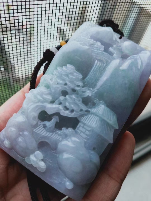 古玩玉器天然翡翠雕刻山水紋飾牌拍賣,當前價格2280元