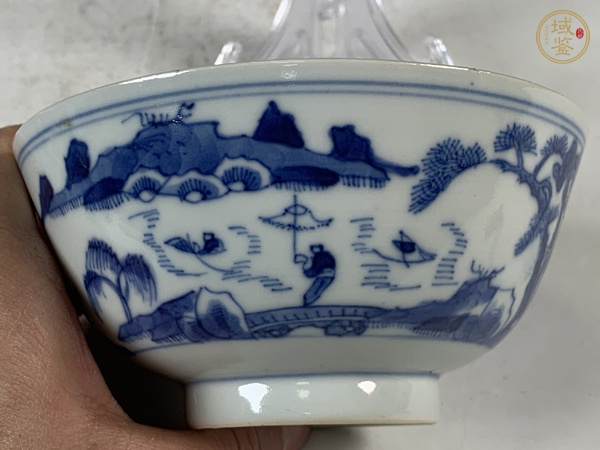 古玩陶瓷青花山水人物紋茶碗真品鑒賞圖