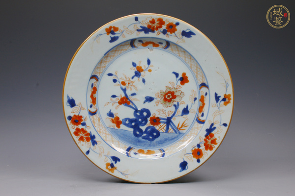 古玩陶瓷清康熙·青花礬紅描金洞石花卉紋折沿盤真品鑒賞圖
