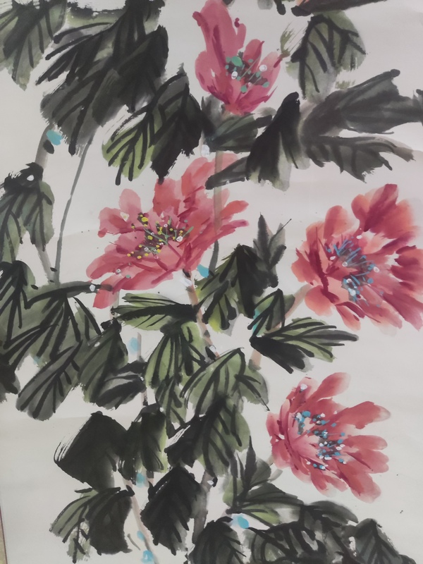 古玩字畫手工原裝原裱牡丹圖拍賣,當前價格268元