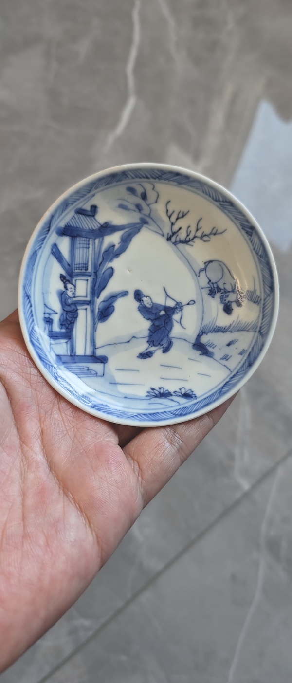 古玩陶瓷青花王濟射牛圖盤拍賣,當前價格1200元