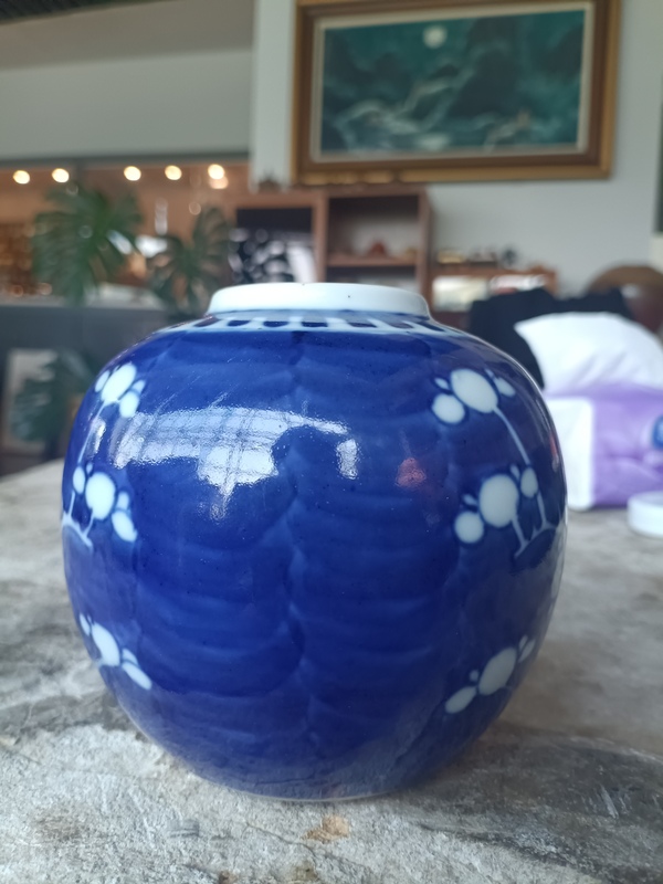 古玩陶瓷青花冰梅圖茶葉罐拍賣,當前價格199元