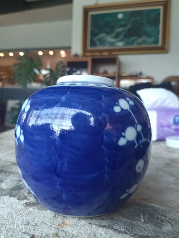 古玩陶瓷青花冰梅圖茶葉罐拍賣,當前價格199元
