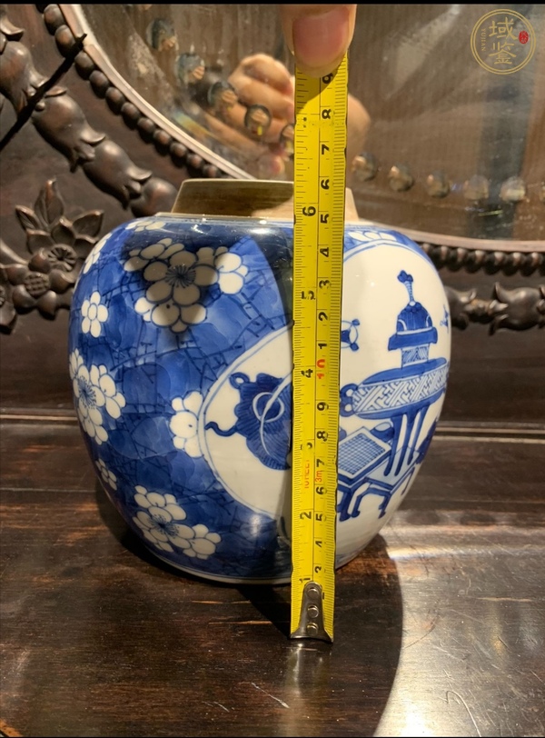 古玩陶瓷康熙·青花冰梅開窗博古紋罐真品鑒賞圖