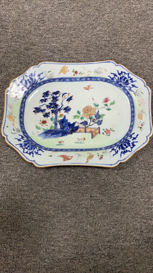 古玩陶瓷乾隆.青花加彩描金花鳥紋長形棱角盤拍賣，當(dāng)前價格2800元