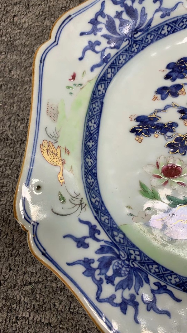 古玩陶瓷乾隆.青花加彩描金花鳥紋長形棱角盤拍賣，當(dāng)前價格2800元