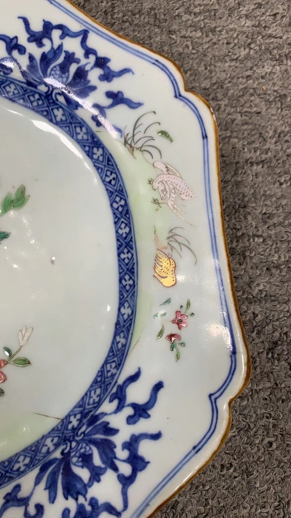 古玩陶瓷乾隆.青花加彩描金花鳥紋長形棱角盤拍賣，當(dāng)前價格2800元