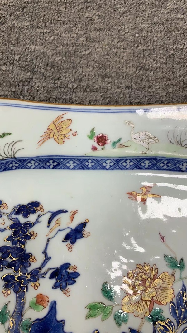 古玩陶瓷乾隆.青花加彩描金花鳥紋長形棱角盤拍賣，當(dāng)前價格2800元