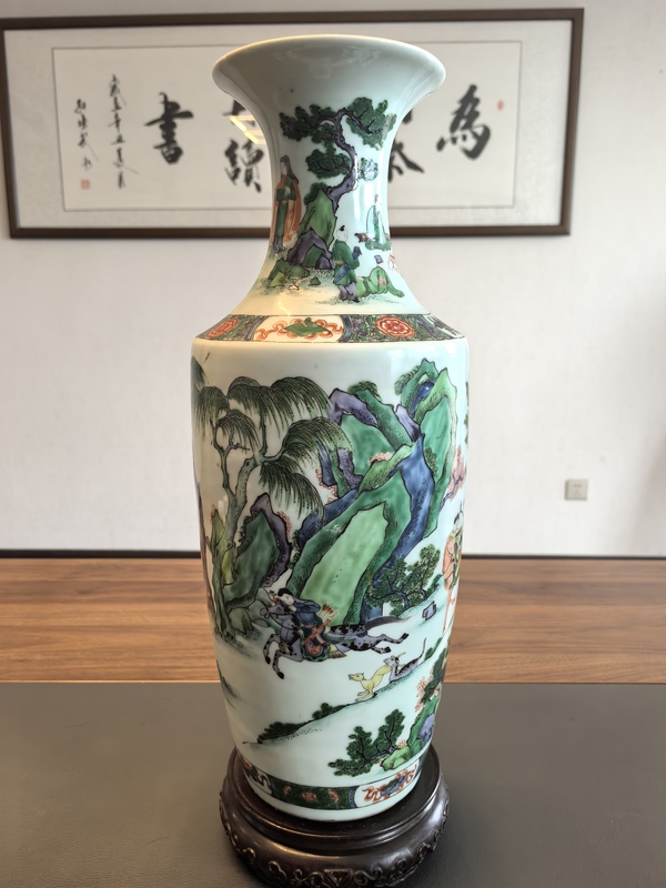 古玩陶瓷超細路仕女庭院吹樂木蘭騎射五彩賞瓶拍賣，當(dāng)前價格18000元