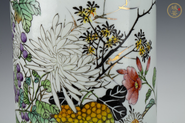 古玩陶瓷清末民初·松月軒款青花粉彩花卉紋帽筒真品鑒賞圖