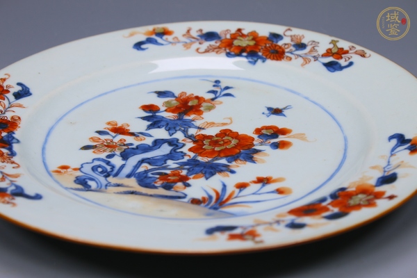 古玩陶瓷清康熙·青花礬紅描金花蝶紋折沿盤真品鑒賞圖