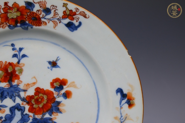 古玩陶瓷清康熙·青花礬紅描金花蝶紋折沿盤真品鑒賞圖