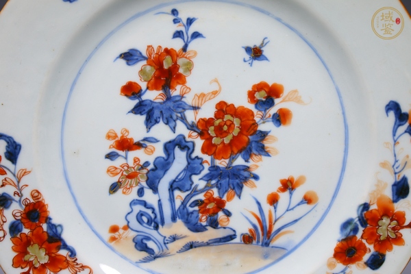 古玩陶瓷清康熙·青花礬紅描金花蝶紋折沿盤真品鑒賞圖