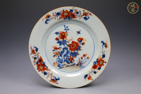 古玩清康熙·青花礬紅描金花蝶紋折沿盤真品鑒賞圖