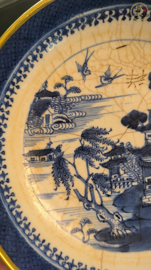 古玩陶瓷青花山水樓閣盤真品鑒賞圖