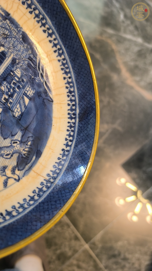 古玩陶瓷青花山水樓閣盤真品鑒賞圖