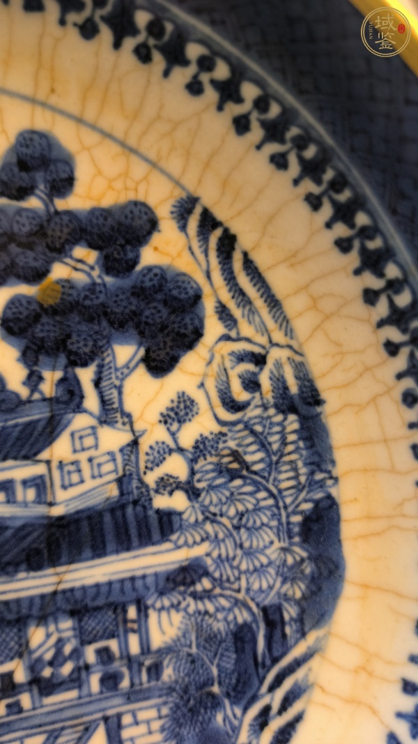 古玩陶瓷青花山水樓閣盤真品鑒賞圖
