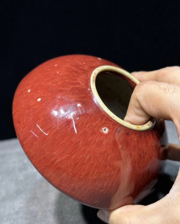 古玩陶瓷紅釉水盂拍賣,當前價格12000元