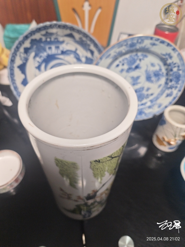 古玩陶瓷民國貼畫帽筒真品鑒賞圖