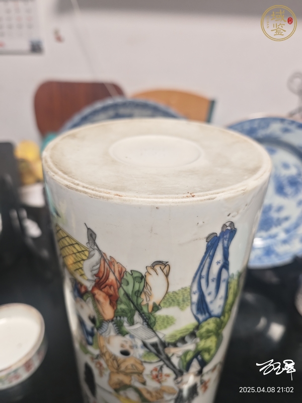 古玩陶瓷民國貼畫帽筒真品鑒賞圖