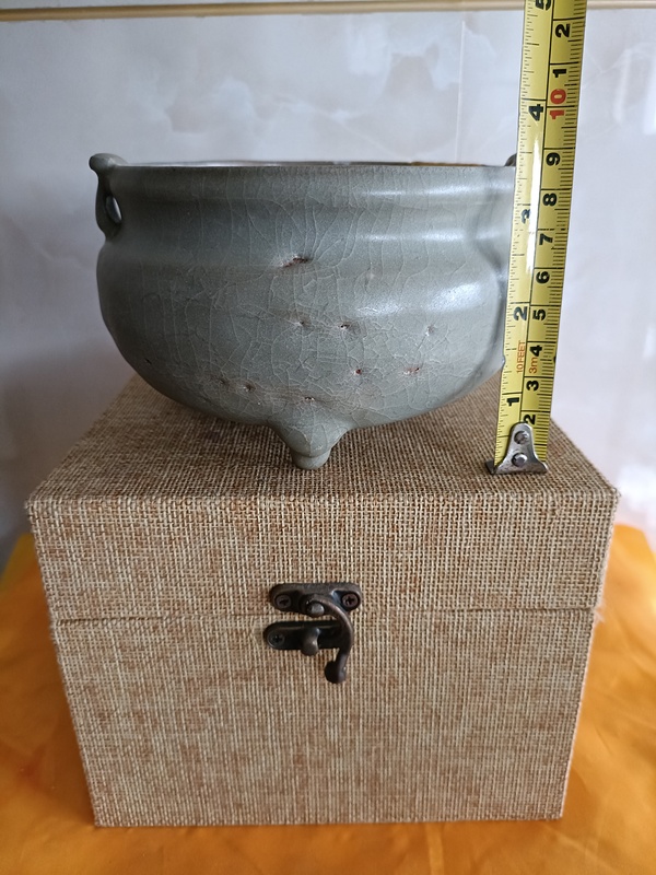 古玩陶瓷宋代五大名窯之一鈞窯天青釉香爐拍賣,當前價格19800元