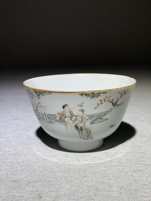 古玩陶瓷清·同治通景人物礬紅墨彩壓手杯拍賣，當(dāng)前價格1688元