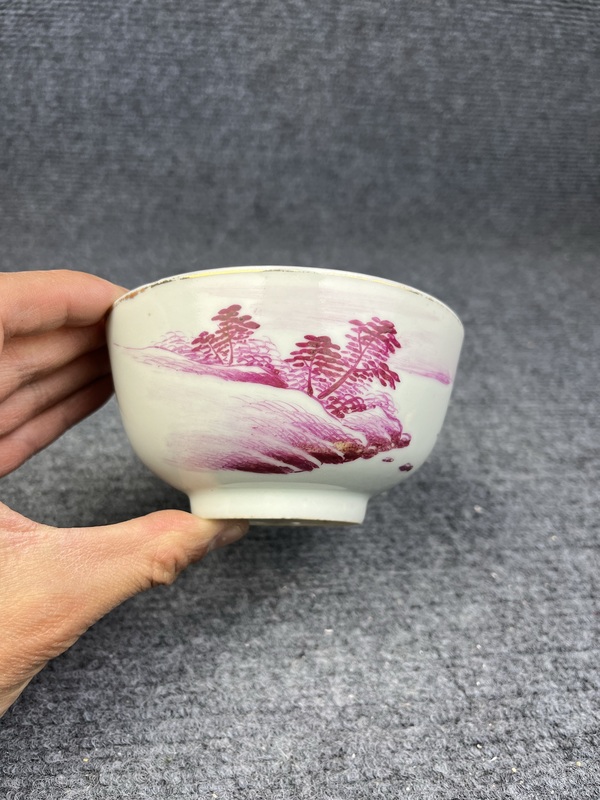 古玩陶瓷胭脂紅山水風景紋碗拍賣,當前價格0元
