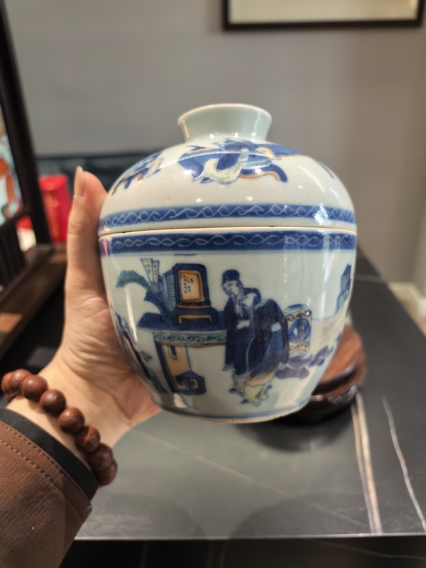 古玩陶瓷清中晚·斗彩人物紋蓋缸拍賣,當前價格8588元