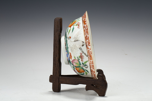 古玩陶瓷晚清·粉彩福壽仙鶴紋折沿碗拍賣，當前價格1488元