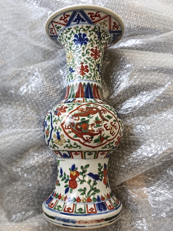 古玩陶瓷清光緒·青花五彩團(tuán)紋花觚拍賣，當(dāng)前價(jià)格28000元