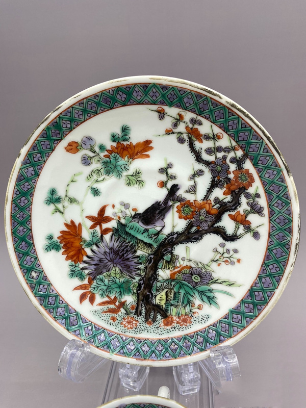 古玩陶瓷晚清 細路五彩喜上眉梢花鳥紋杯碟拍賣，當前價格3580元