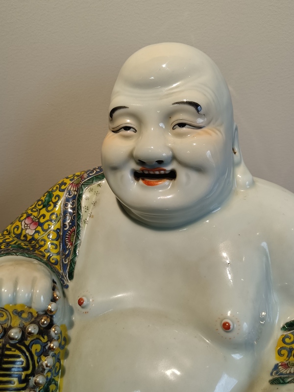 古玩陶瓷萬同順粉彩花卉彌勒笑佛拍賣，當(dāng)前價格40000元